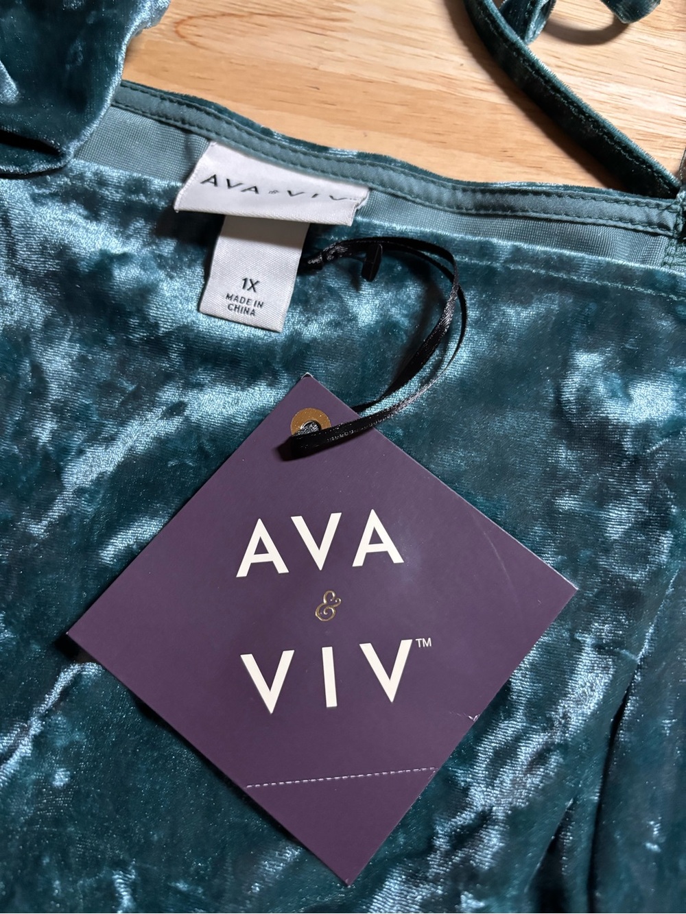 Ava & Viv Crushed Velvet Maxi Dress Size 1X  Long Sleeve Square Neck NWT Teal - Picture 9 of 10